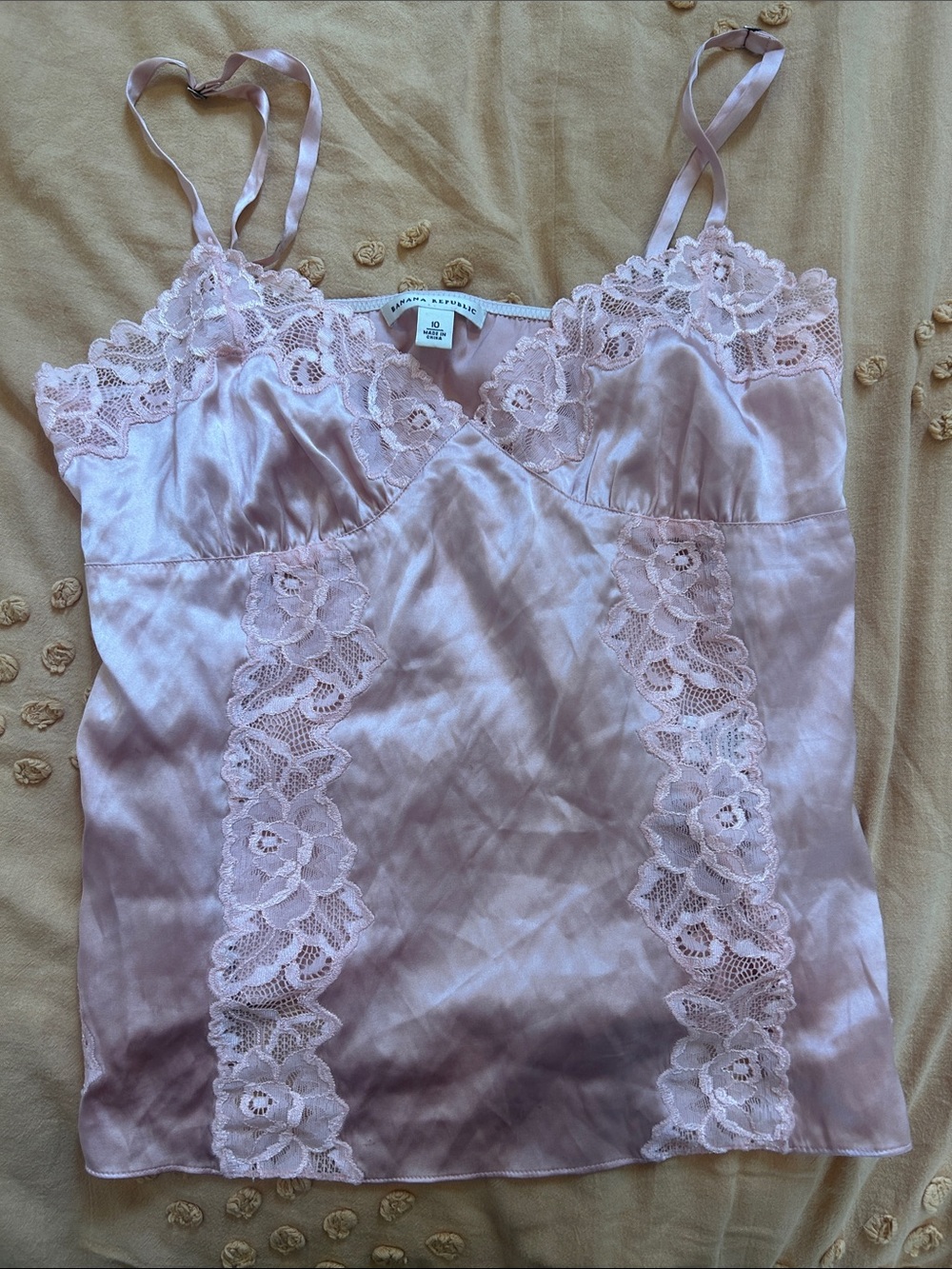 Banana Republic Pale Pink Satin Lace-Trim Silk Cami